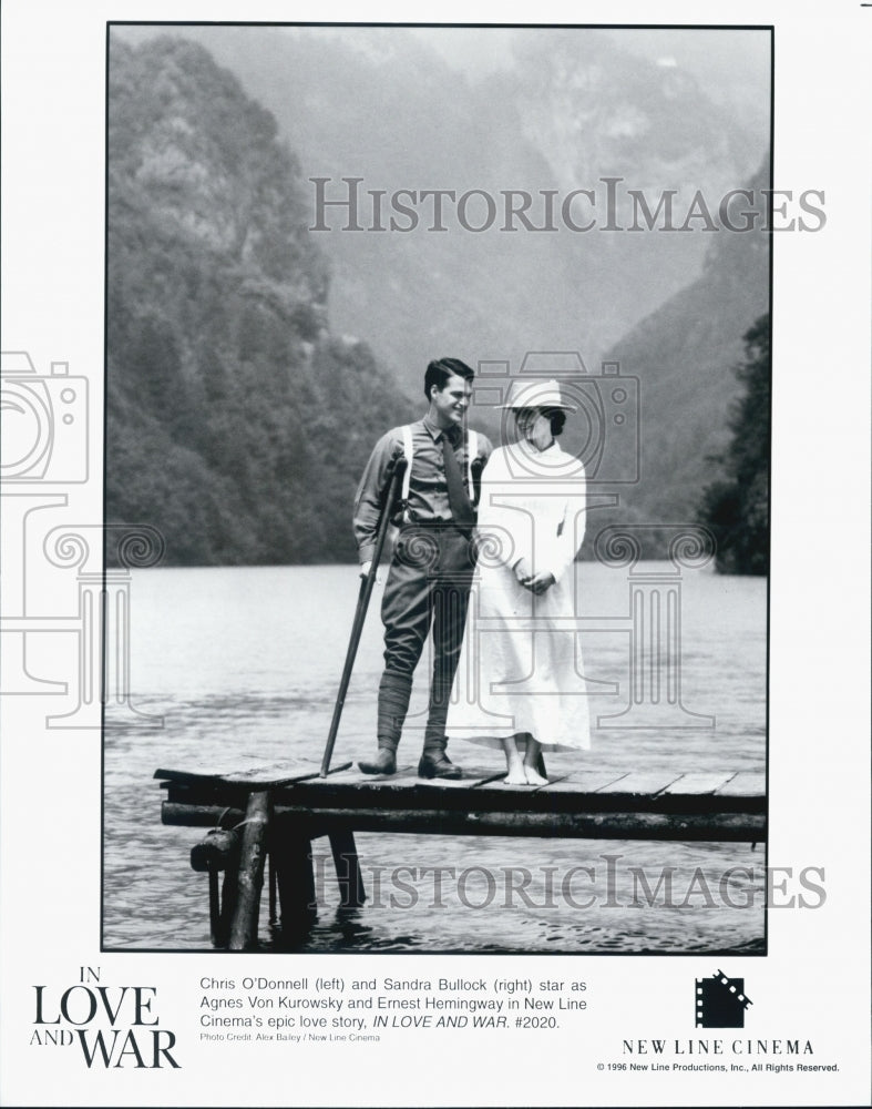 1996 Press Photo Actor Chris O&#39;Donnell, Sandra Bullock in &quot;In Love and War&quot; Film - Historic Images