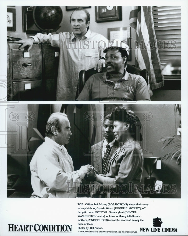 1989 Press Photo Actor Bob Hoskins, Denzel Washington in &quot;Heart Condition&quot; Film - Historic Images