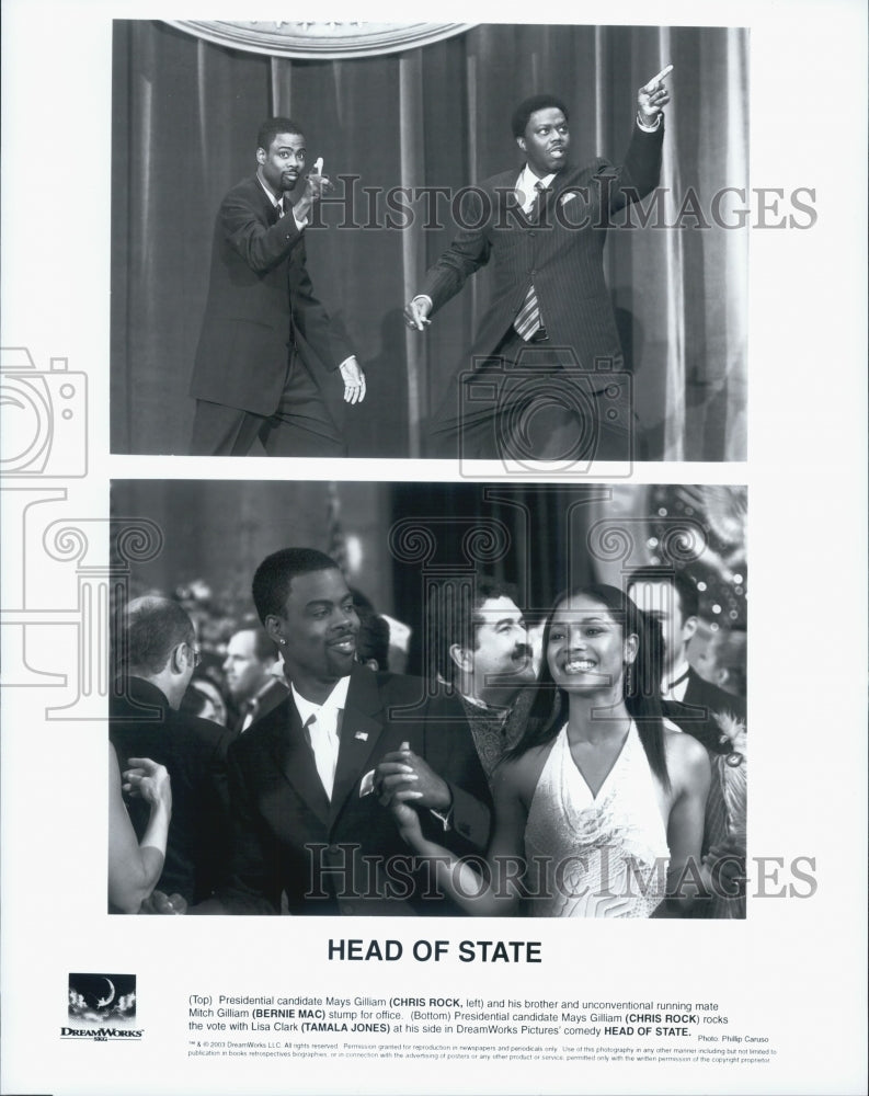 2003 Press Photo Chris Rock, Bernie Mac, Tamala Jones in &quot;Head of State&quot; Film - Historic Images