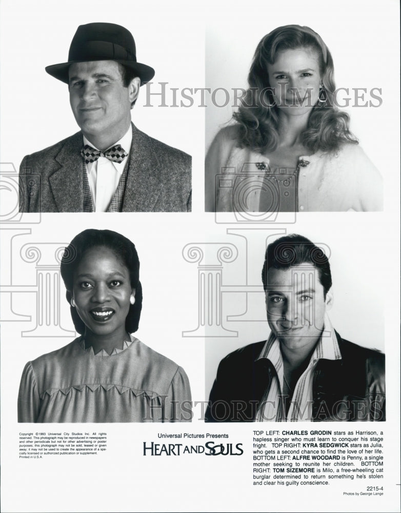 1993 Press Photo Actor Tom Sizemore, Kyra Sedgwick in "Heart and Souls" Film - Historic Images