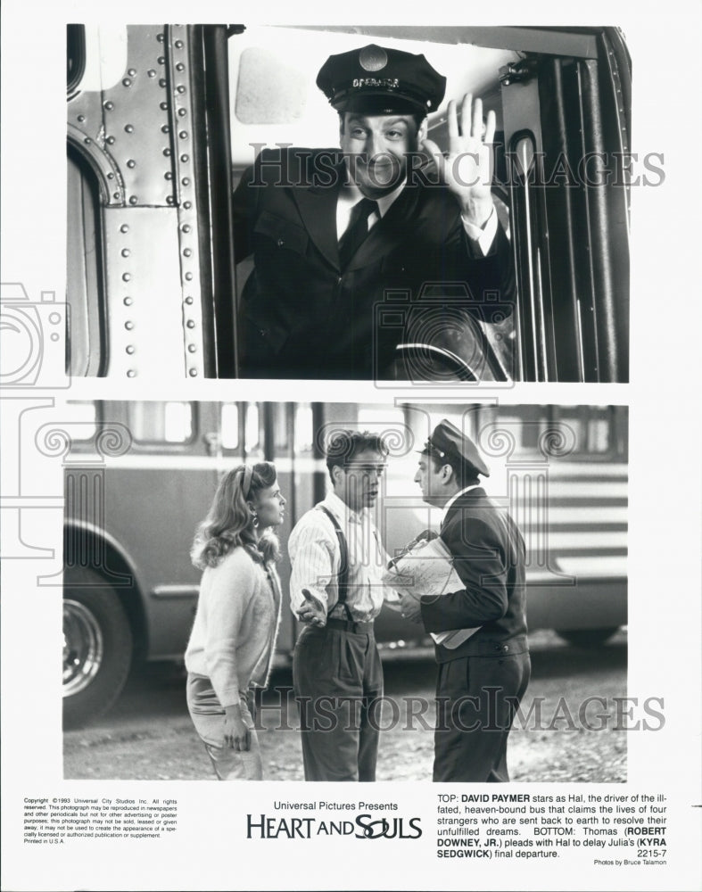 1993 Press Photo Robert Downey, Jr., Kyra Sedgwick in "Heart and Souls" Film - Historic Images