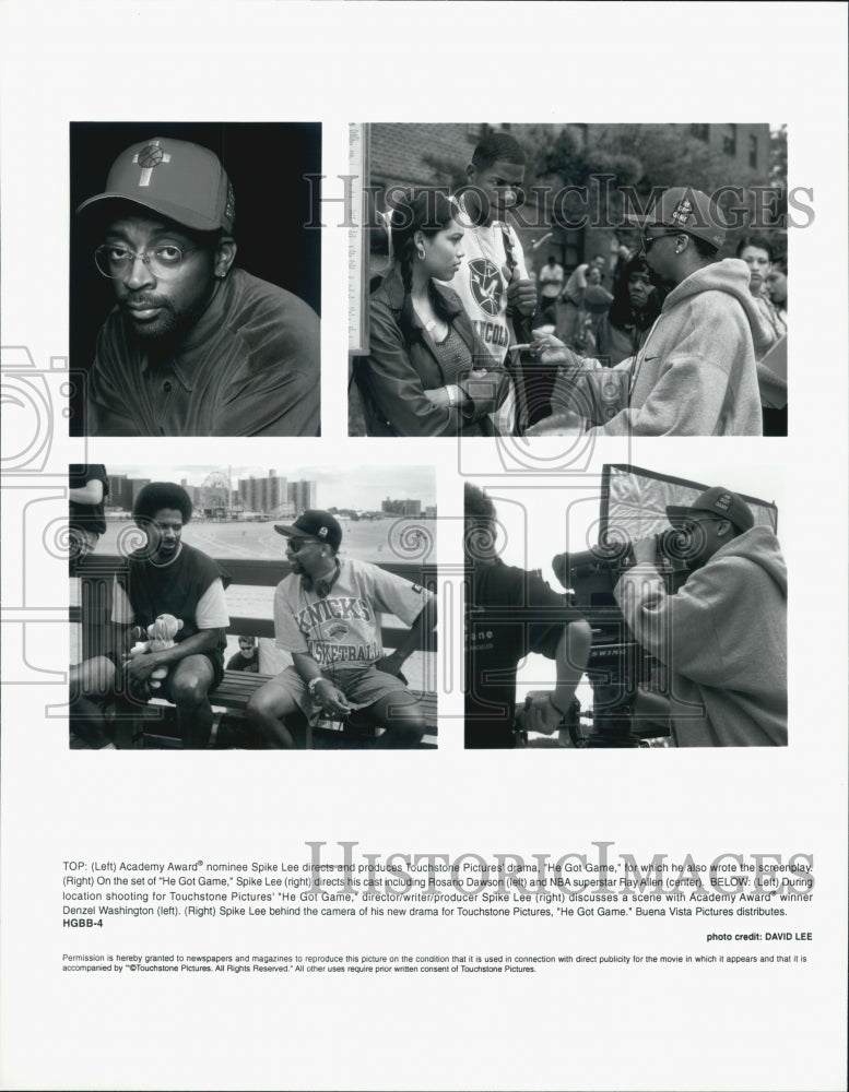 1998 Press Photo Director Spike Lee, Ray Allen, Rosario Dawson of &quot;He Got Game&quot; - Historic Images