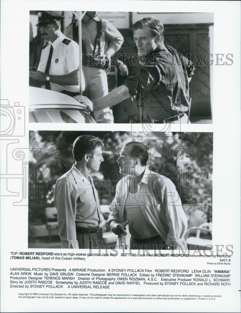 1990 Press Photo Actor Robert Redford, Tomas Milian in &quot;Havana&quot; Film - Historic Images