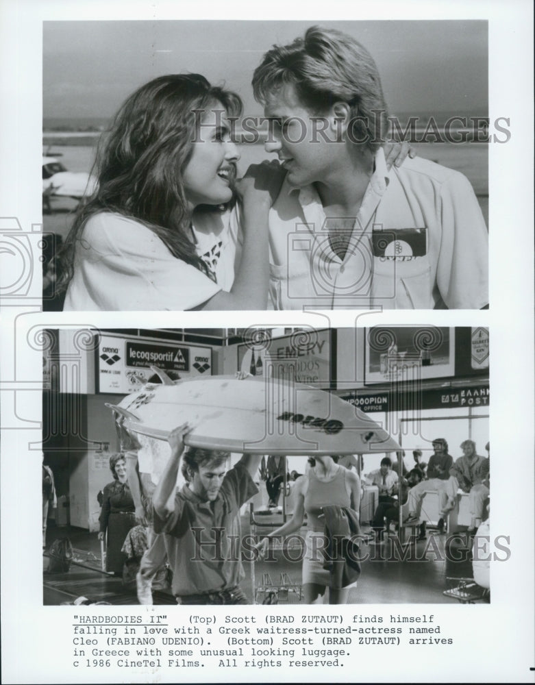 1986 Press Photo Actor Brad Zutaut, Fabiano Udenio in "Hardbodies II" Film - Historic Images
