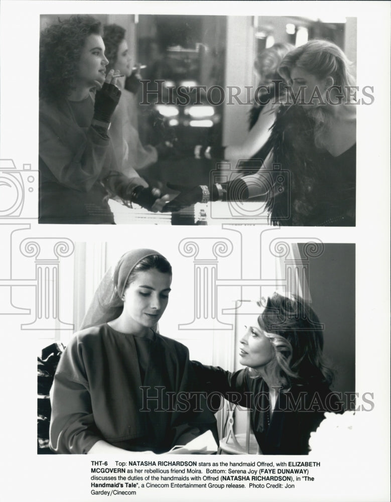 1990 Press Photo Actress Natasha Richardson, Faye Dunaway in "Handmaid's Tale" - Historic Images