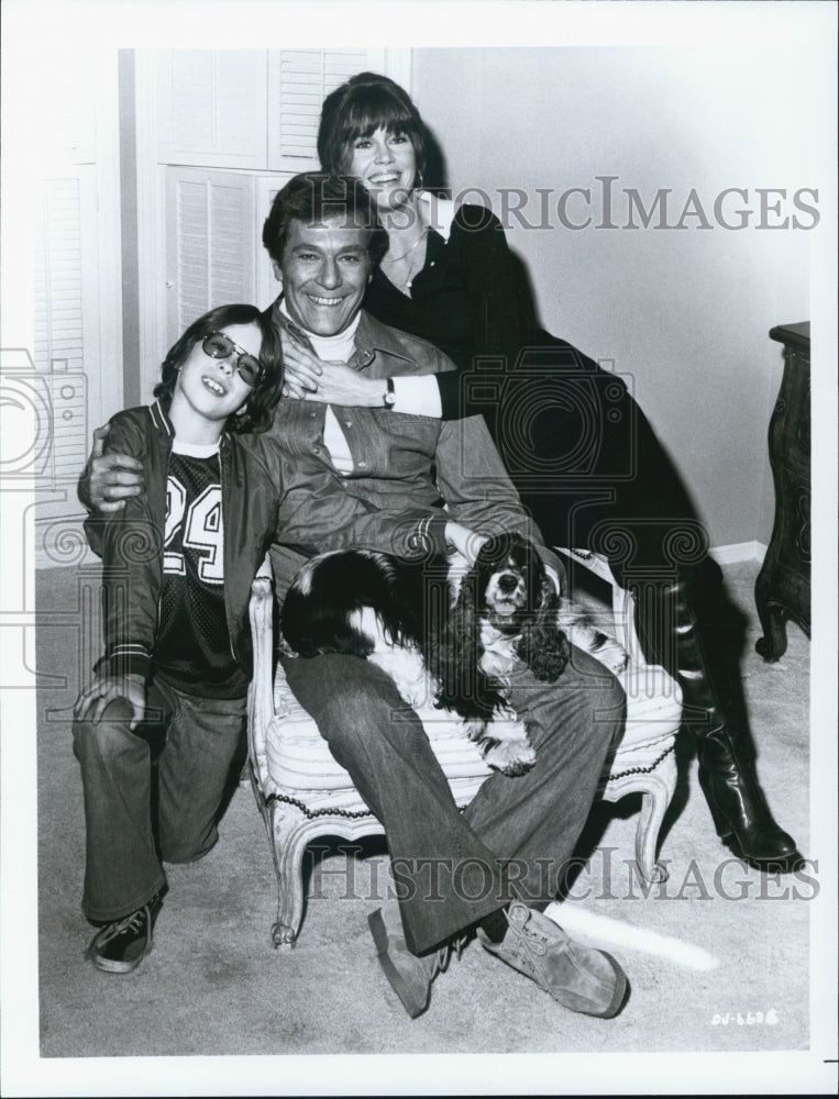 Unidentified Celebrity Couple in Black &amp; White w Son &amp; Dog-Historic Images