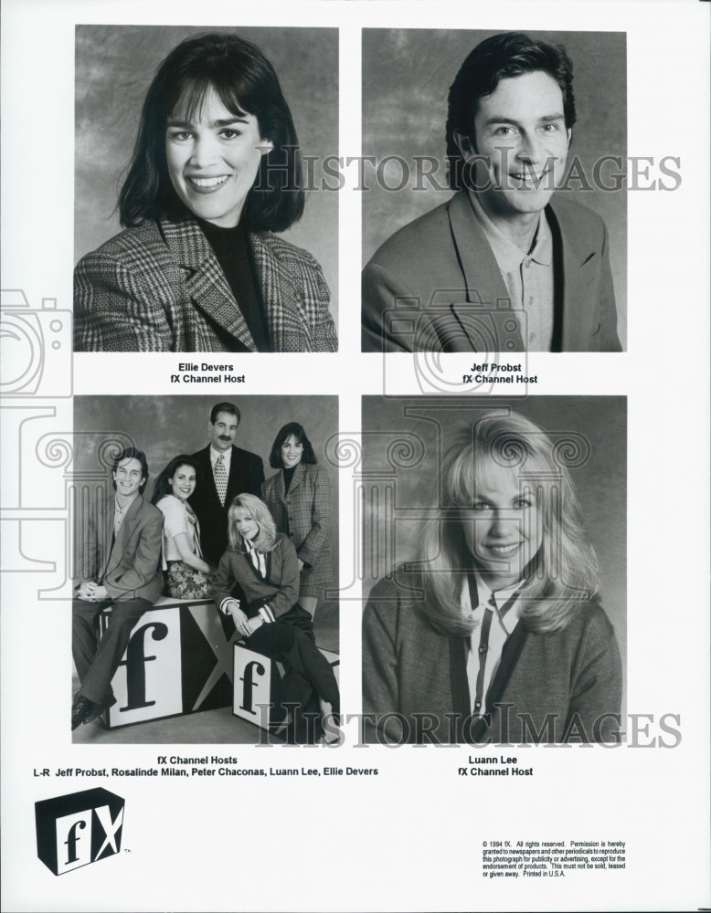 1994 Press Photo FX Channel Hosts Ellie Devers, Jeff Probst, Luann Lee - Historic Images