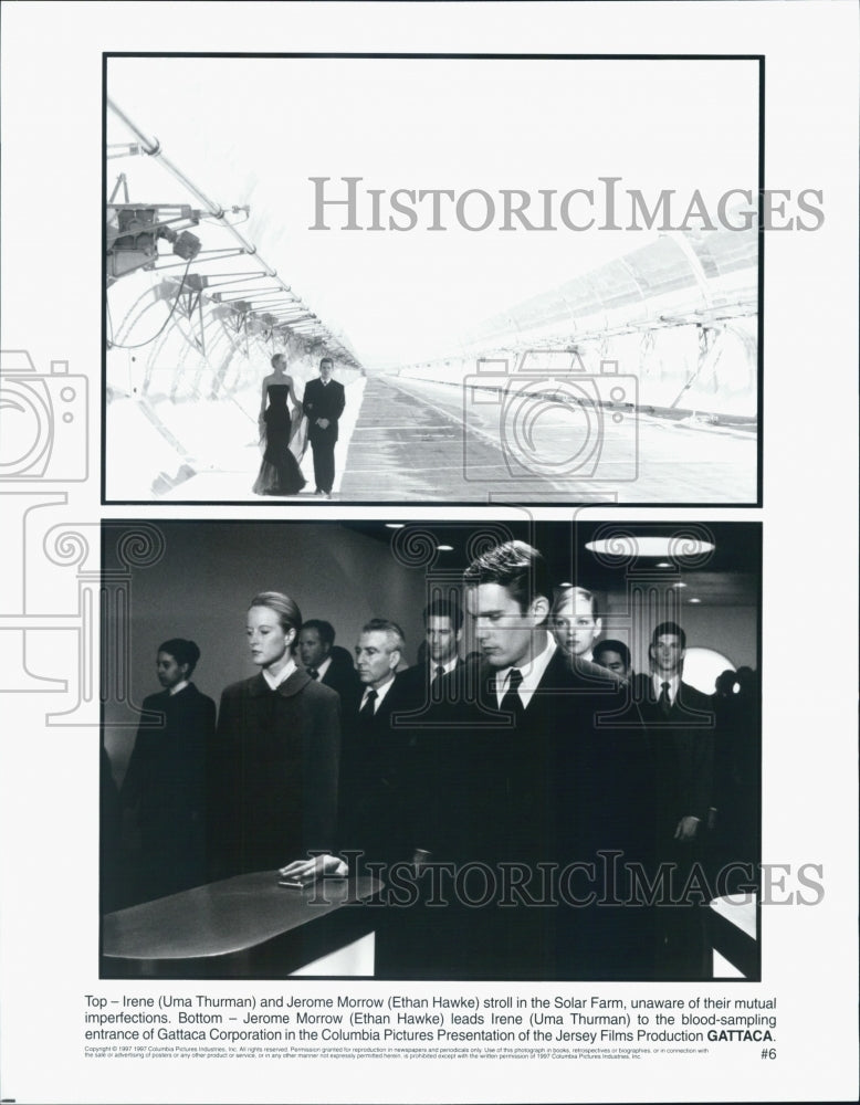 1997 Press Photo Actress Uma Thurman, Ethan Hawke in "Gattaca" Film - Historic Images