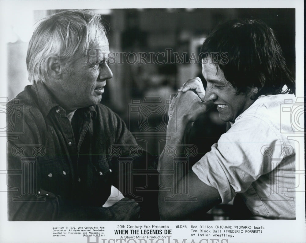 1972 Press Photo Actor Richard Widmark, Frederic Forrest "When the Legends Die" - Historic Images
