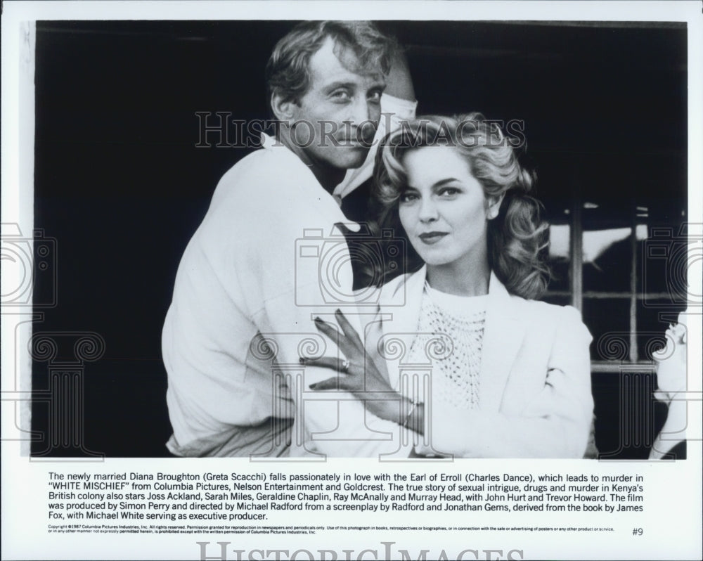 1987 Press Photo Greta Scacchi and Charles Dance in &quot;White Mischief&quot; - Historic Images