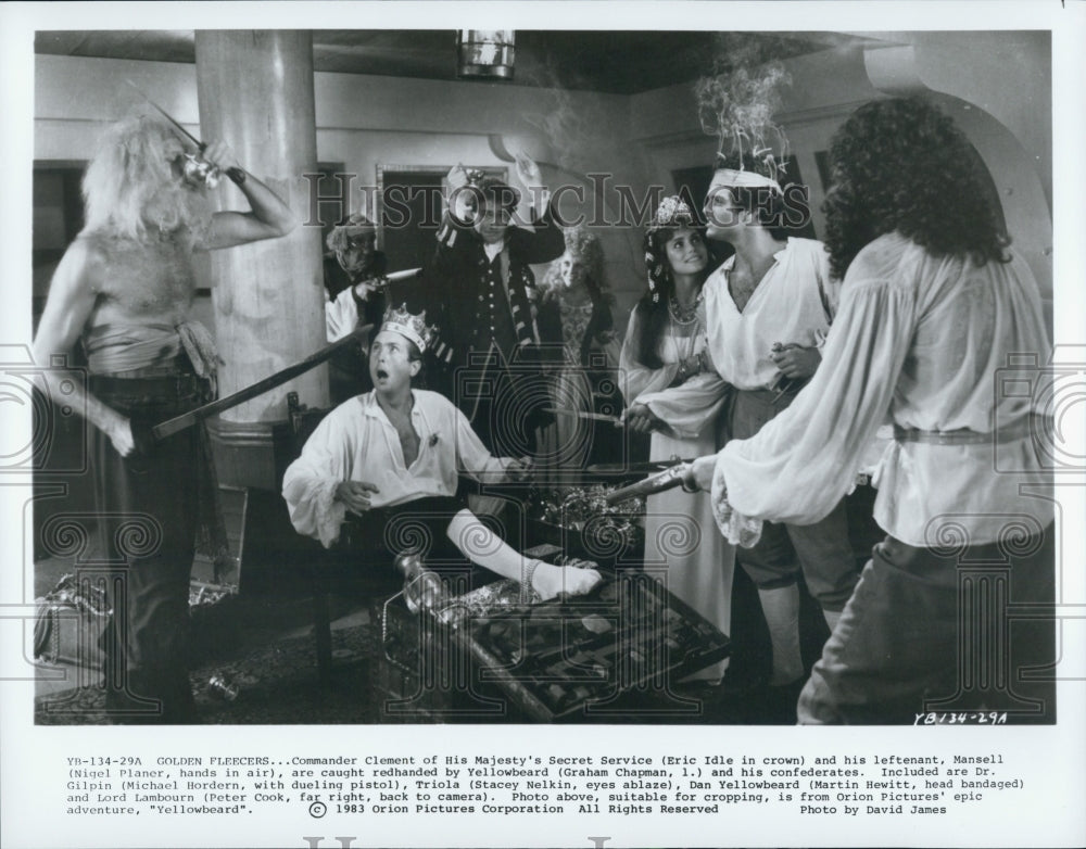 1983 Press Photo Eric Idle, Nigel Planer, Graham Chapman in "Yellowbeard" Film - Historic Images