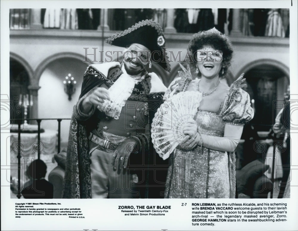 1981 Press Photo Rob Leibman and Brenda Vaccaro in "Zorro the Gay Blade" - Historic Images