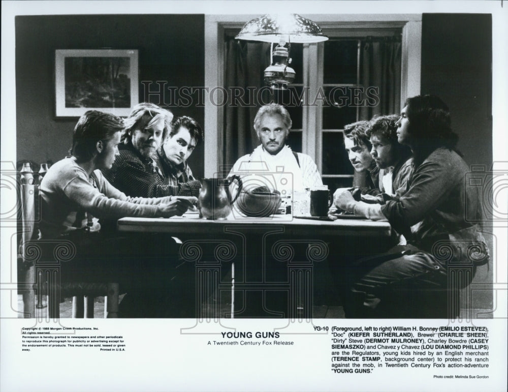 1988 Press Photo Actors Emilio Estevez, Kiefer Sutherland, Lou Diamond Phillips - Historic Images