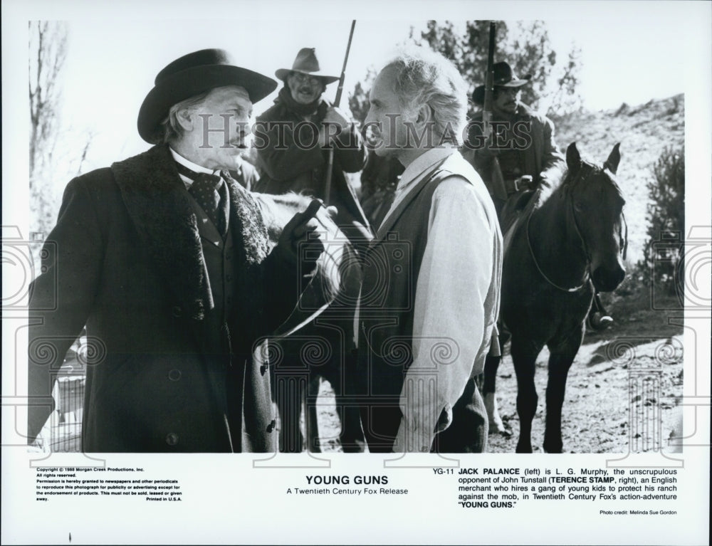 1988 Press Photo Jack Palance &amp; Terrance Stamp star in &quot;Young Guns&quot; - Historic Images