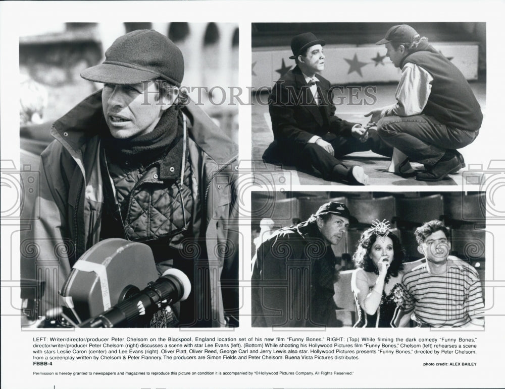 1995 Press Photo Peter Chelsom, Leslie Caron and Lee Evans in &quot;Funny Bones&quot; - Historic Images