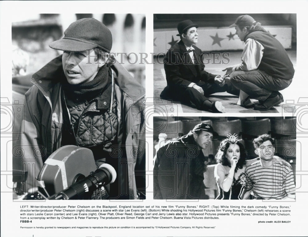 1995 Press Photo Peter Chelsom, Leslie Caron and Lee Evans in "Funny Bones" - Historic Images