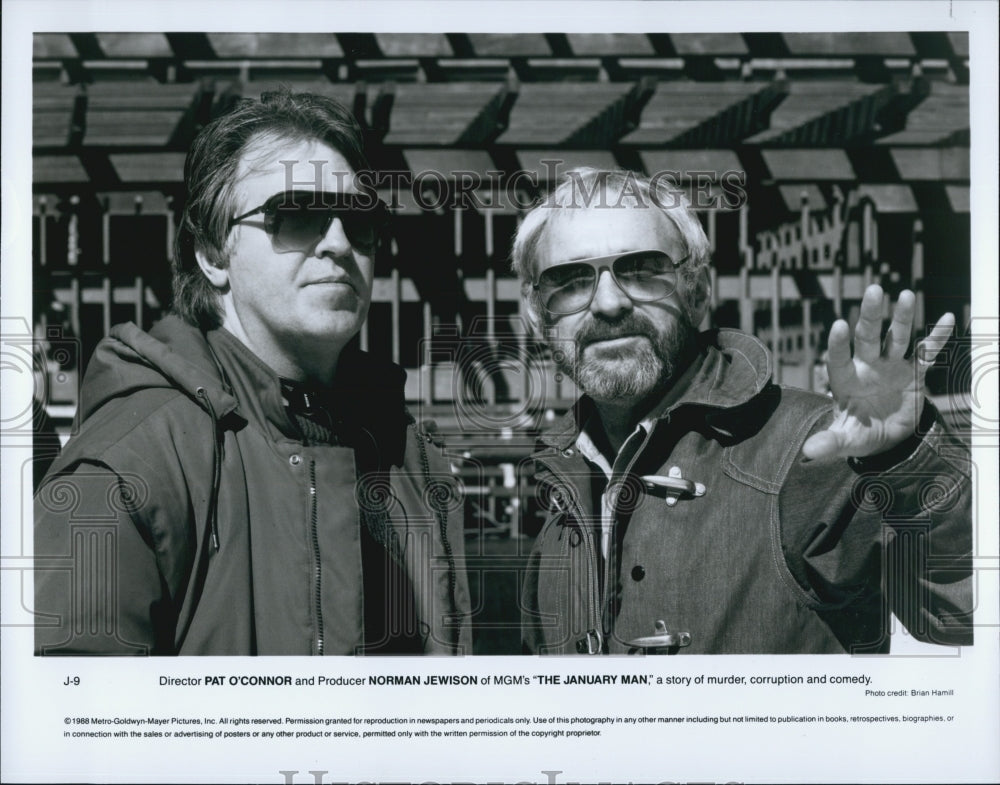 1988 Press Photo Pat O&#39;Connor Director Norman Jewison Producer &quot;The January Man&quot; - Historic Images