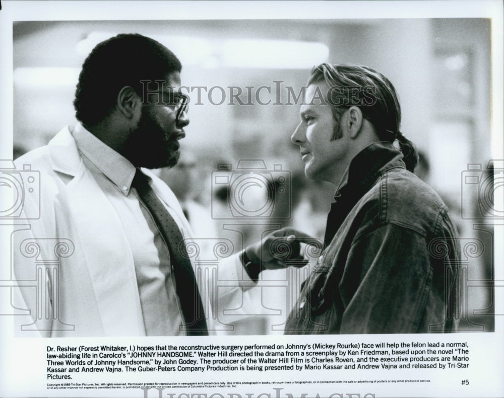 1989 Press Photo Forest Whitaker and Mickey Rourke in &quot;Johnny Handsome&quot; - Historic Images