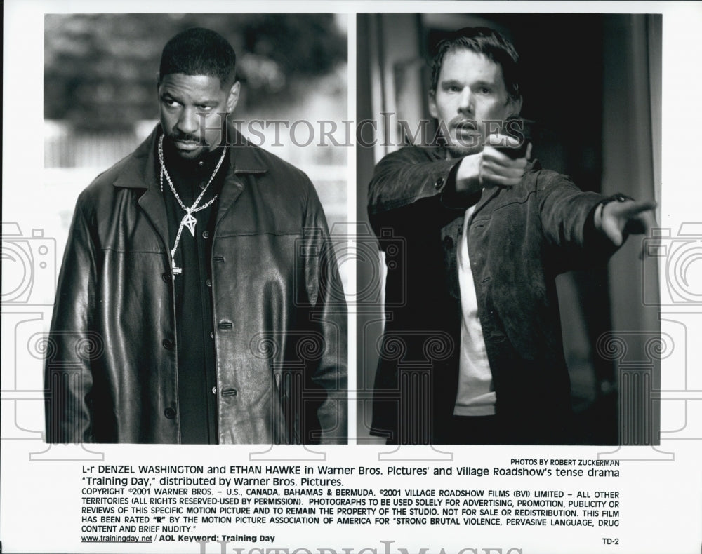 2001 Press Photo Denzel Washington and Ethan Hawke "Training Day" - Historic Images
