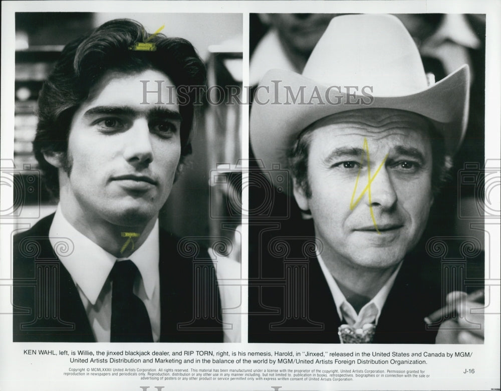 1982 Press Photo Actor Ken Wahl and Rip Torn in "Jinxed" - Historic Images