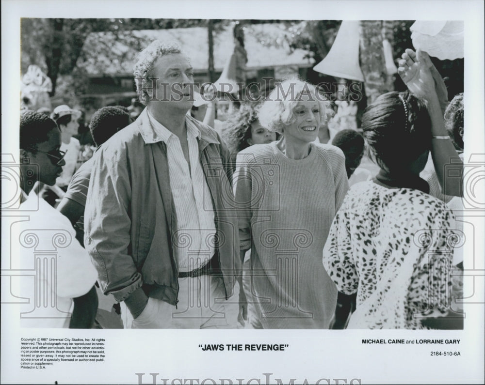 1987 Press Photo  &quot;Jaws The Revenge&quot; Michael Caine &amp; Lorraine Gray - Historic Images