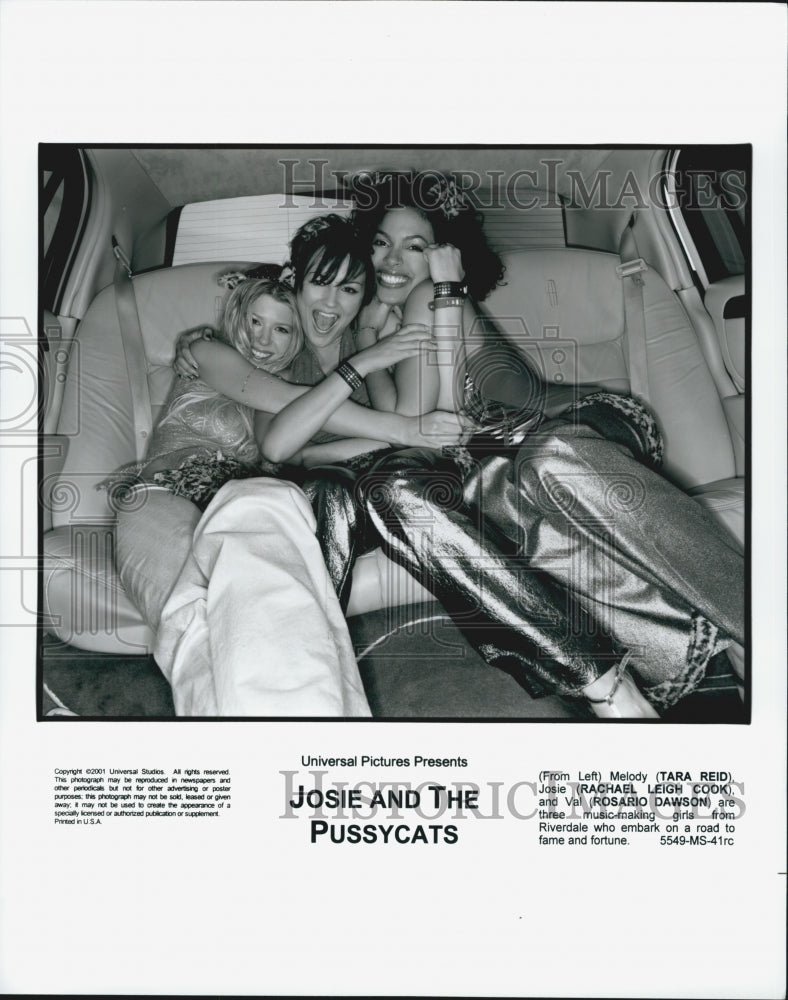 2001 Press Photo Tara Reid, Rachel Cook, Rosario Dawson "Josie & The Pussy Cats" - Historic Images