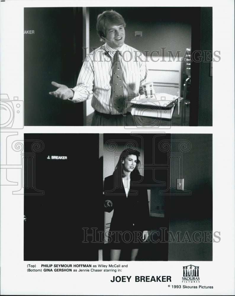 1993 Press Photo Philip Seymour Hoffman &amp; Gina Gershon in &quot;Joey Breaker&quot; - Historic Images