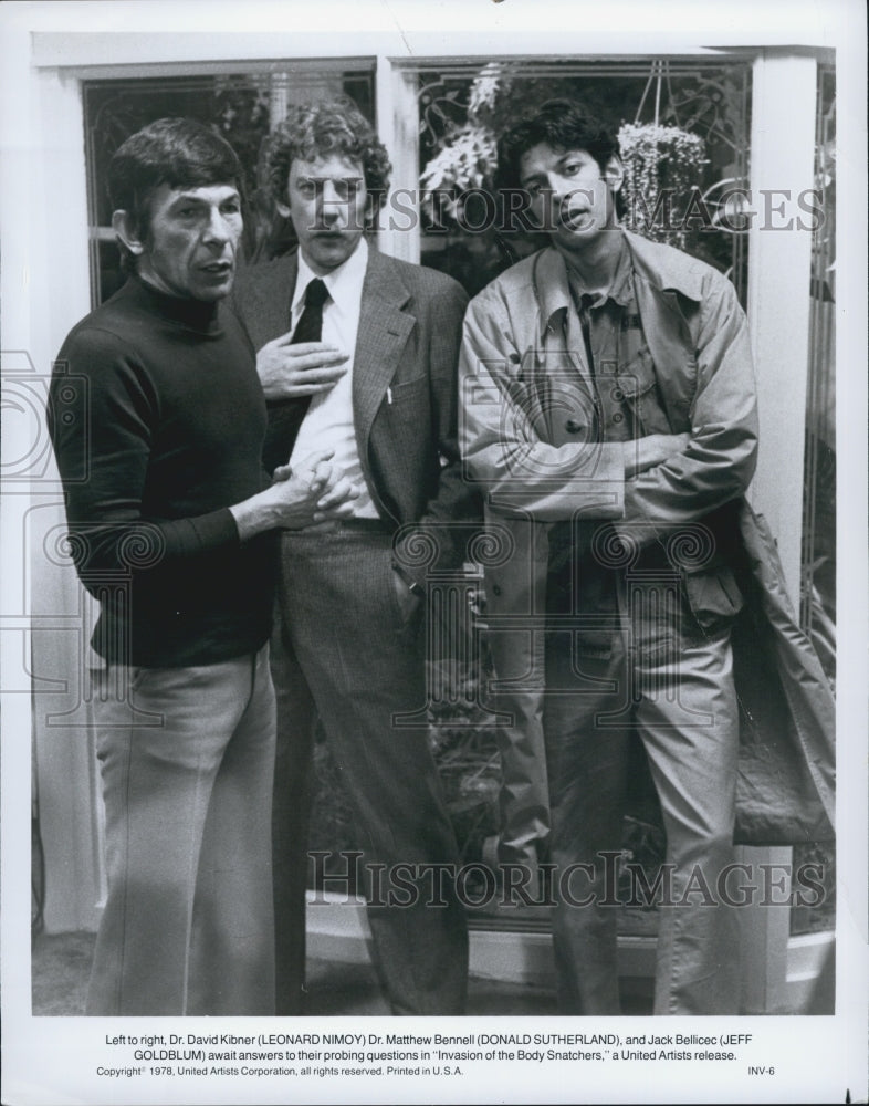 1978 Press Photo Actors Leonard Nimoy, Donald Sutherland, Jeff Goldblum Star In - Historic Images