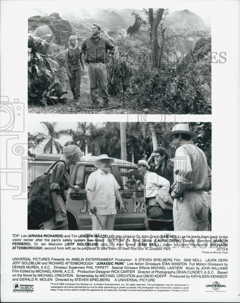 1990 Press Photo  Sam Neill,Jeff Goldblum,Laura Dern in "Jurassic Park" - Historic Images