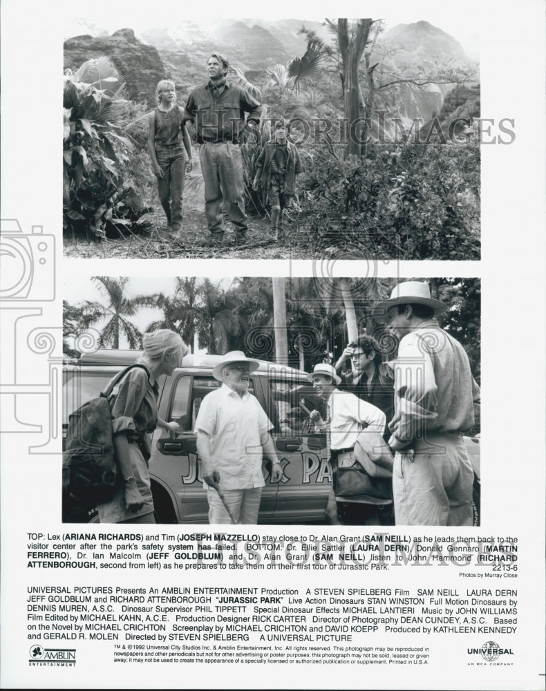 1990 Press Photo   Sam Neill,Jeff Goldblum,Laura Dern in "Jurassic Park" - Historic Images