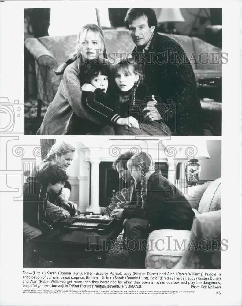 1995 Press Photo "Jumanji" Robin Williams,Bonnie Hunt,K Dunst,B Pierce - Historic Images