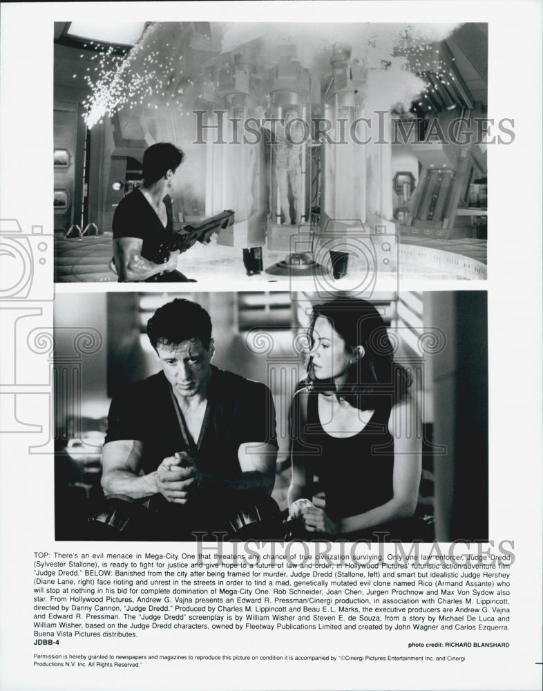 1995 Press Photo  "Judge Dredd" Sylvester Stallone & Diane Lane - Historic Images