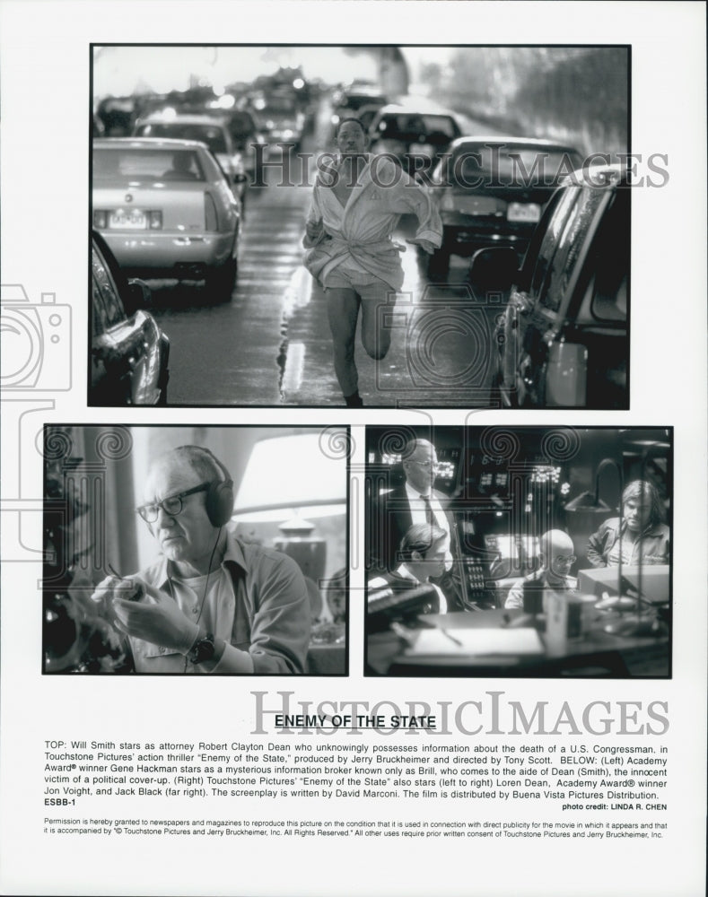 1998 Press Photo W. Smith, Gene Hackman, L. Dean, J. Voight &quot;Enemy of the State&quot; - Historic Images