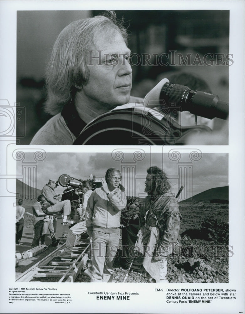 1985 Press Photo Director W. Petersen, Dennis Quaid &quot;Enemy Mine&quot; - Historic Images