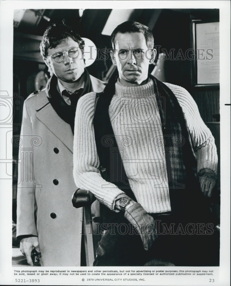 1979 Press Photo Michael Parks, Anthony Perkins "ffolkes" - Historic Images