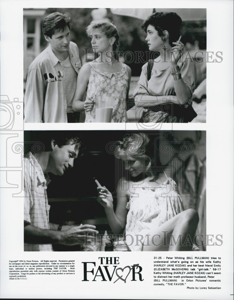 1994 Press Photo Actors Pullman, Kozak, And McGovern In Movie &quot;The Favor&quot; - Historic Images