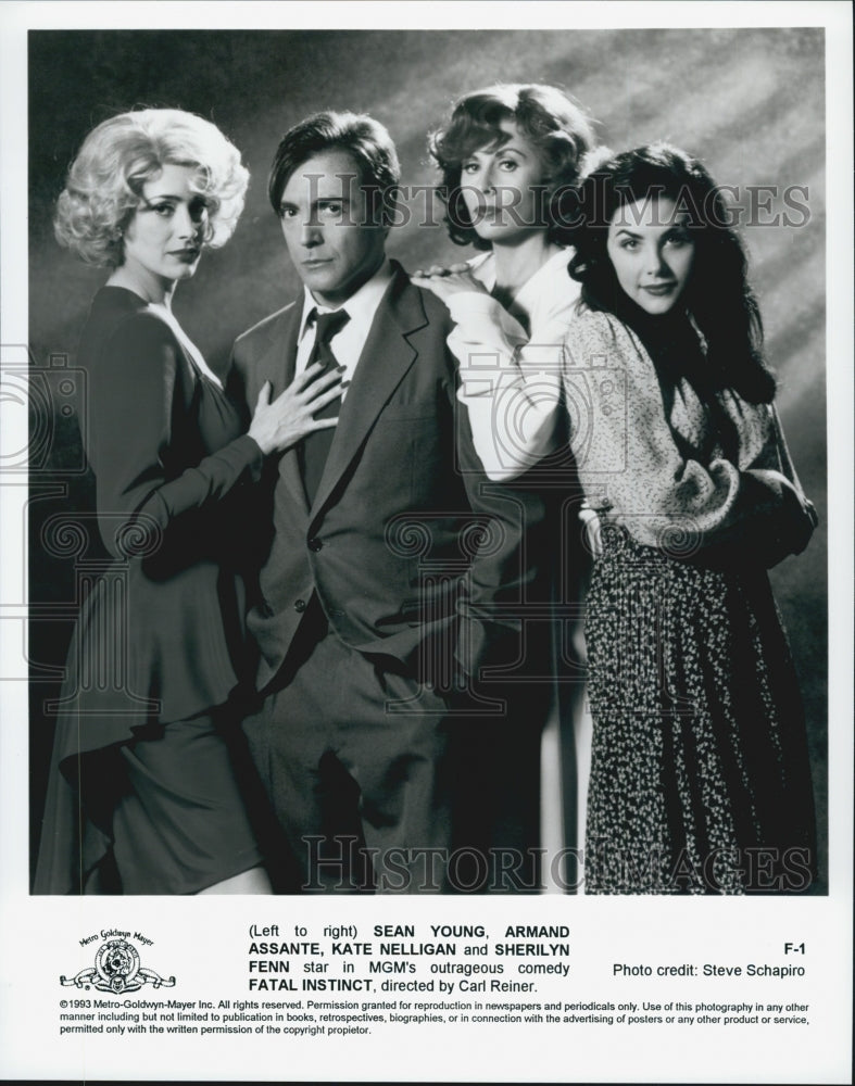 1993 Press Photo Sean Young Armand Assante Nelligan Fenn in "Fatal Instinct" - Historic Images