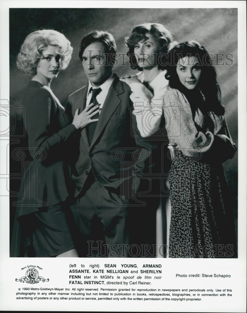 1993 Press Photo Sean Young Armand Assante Nelligan Fenn &quot;Fatal Instincts&quot; - Historic Images