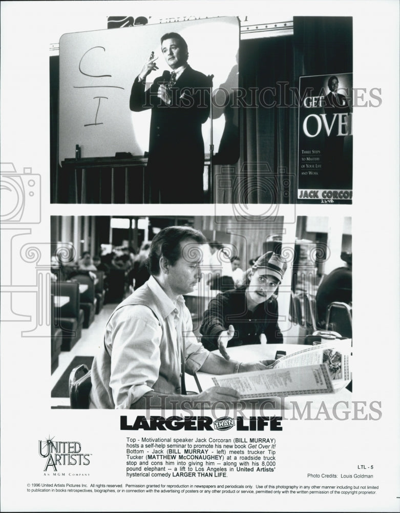 1996 Press Photo Actor Bill Murray And Matthew McConaughey In &quot;Larger Than Life&quot; - Historic Images