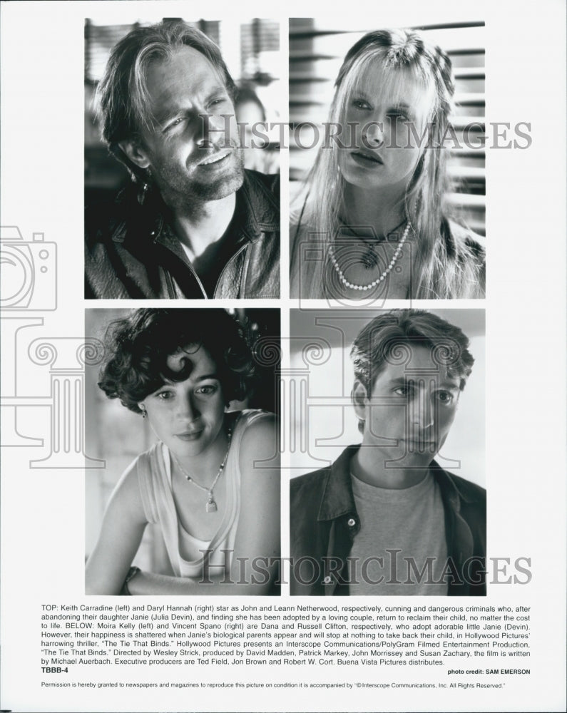 1995 Press Photo &quot;The Tie That Binds&quot;Keith Carradine,Jenny Gago,Daryl Hannah - Historic Images