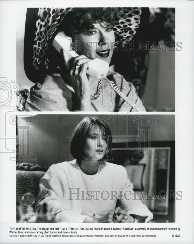 1991 Press Photo JoBeth Williams and Loraine Bracco in &quot;Switch&quot; - Historic Images