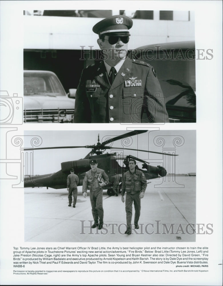 1990 Press Photo  &quot;Fire Birds&quot; Nicholas Cage,Tommy Lee Jones - Historic Images