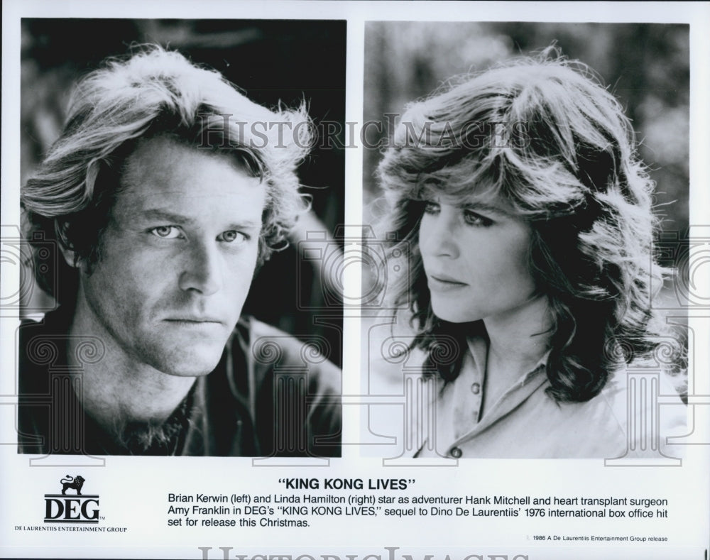 1986 Press Photo "King Kong Lives" Actor Brian Kerwin Linda Hamilton - DFPG09945 - Historic Images