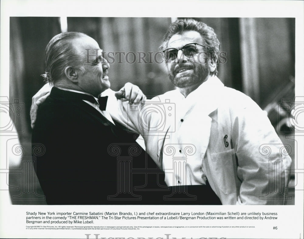 1990 Press Photo Marlon Brando & Maximilian Schell Star in The Freshman - Historic Images
