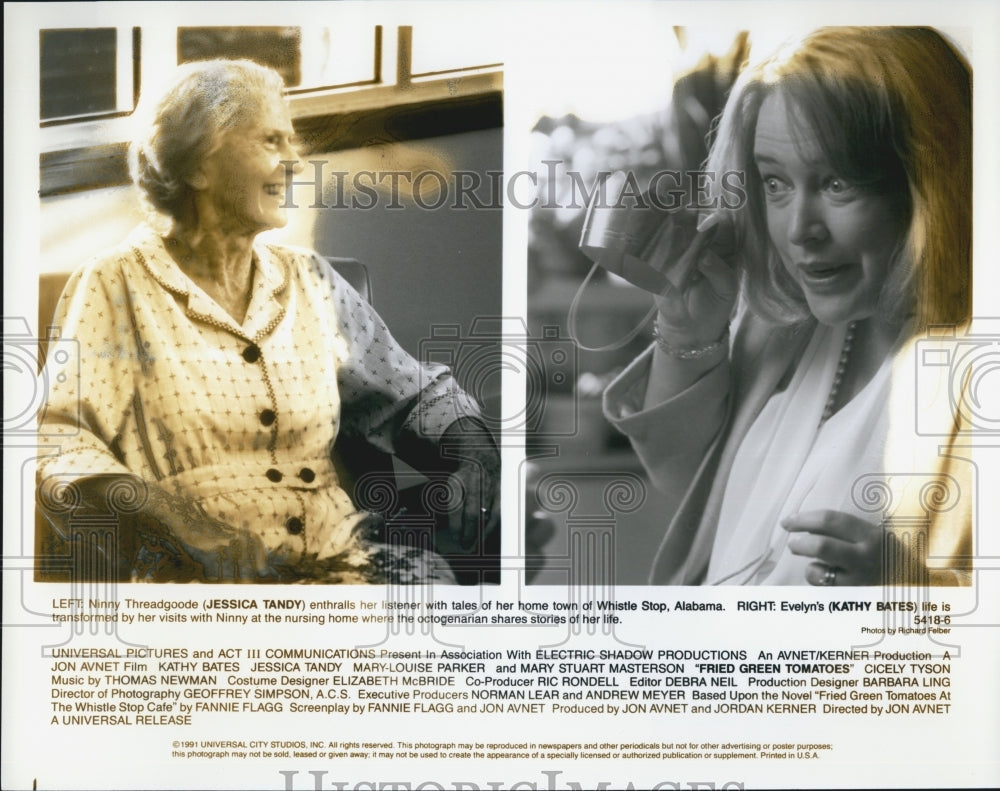 1991 Press Photo Jessica Tandy and Kathy Bates in &quot;Fried Green Tomatoes&quot; - Historic Images