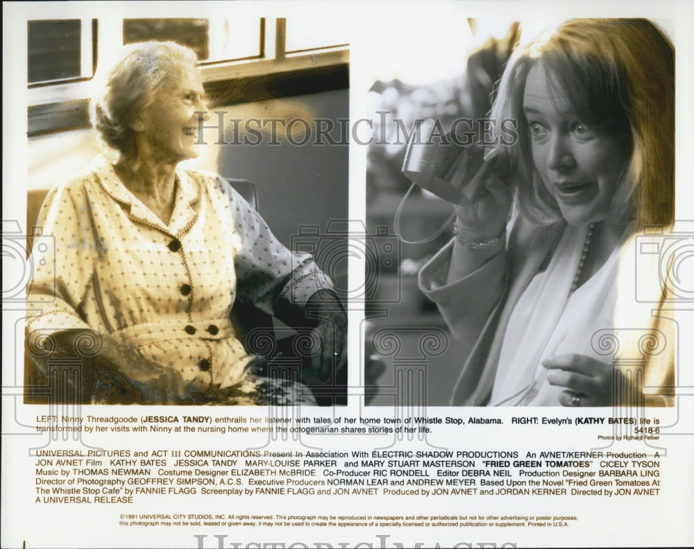 1991 Press Photo Jessica Tandy and Kathy Bates in "Fried Green Tomatoes" - Historic Images