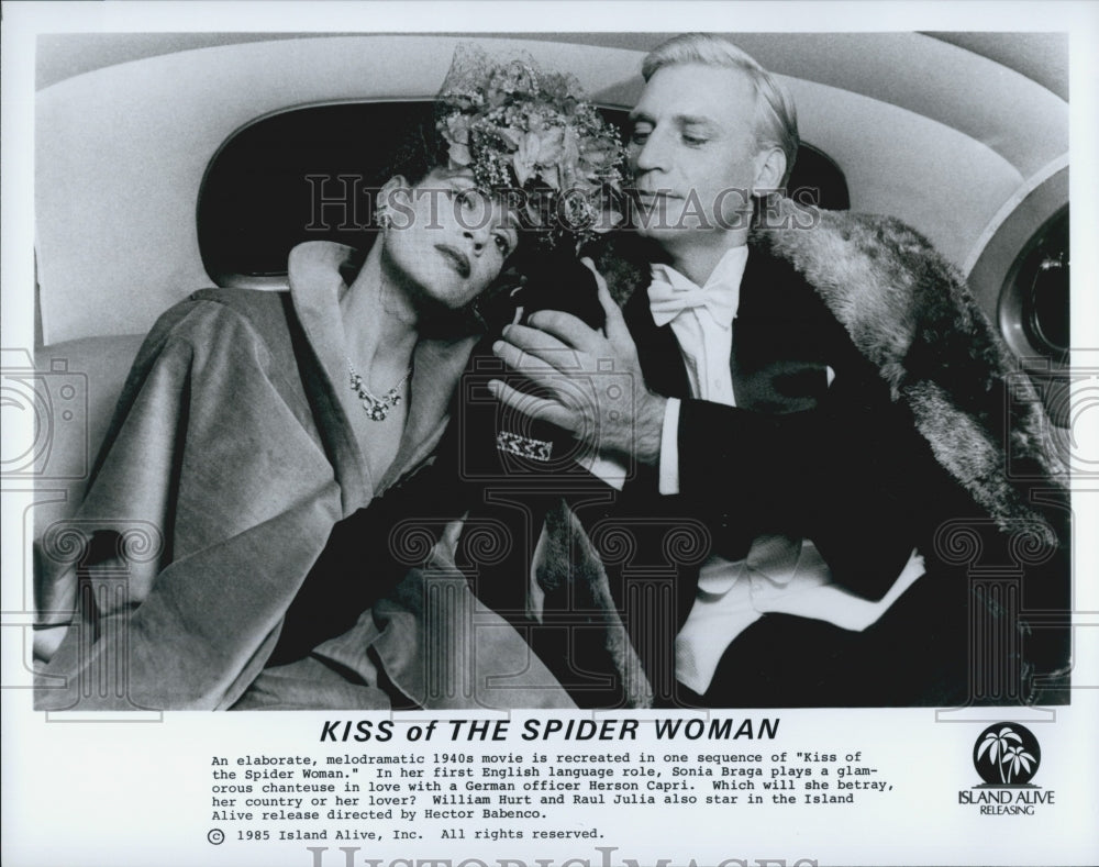 1985 Press Photo Sonia Braga and Herson Capri in &quot;Kiss of the Spider Woman&quot; - Historic Images