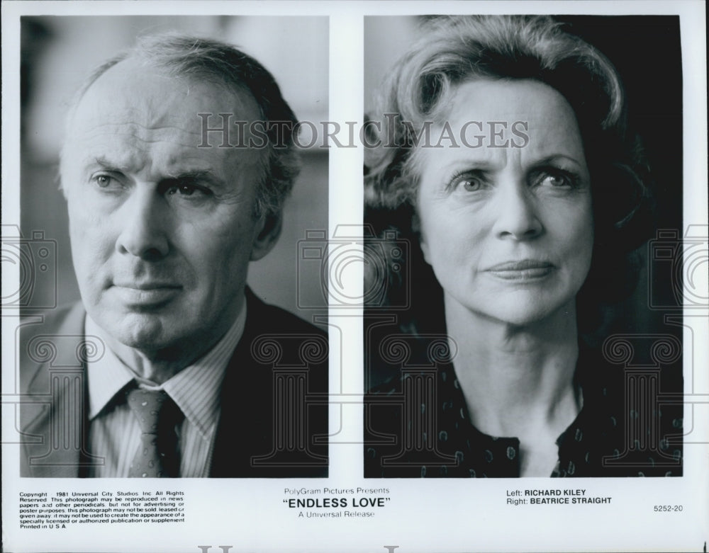 1981 Press Photo Actors Richard Kiley and Beatrice Straight in "Endless Love" - Historic Images
