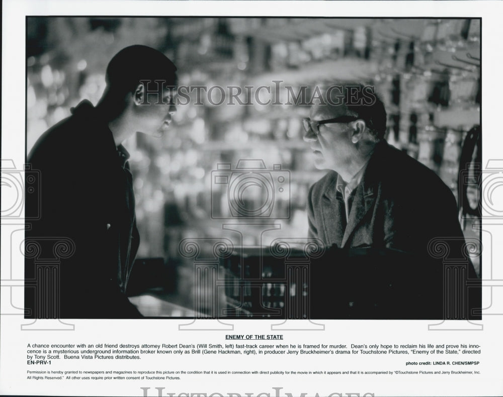 1998 Press Photo Will Smith and Gene Hackman in &quot;Enemy of the State&quot; - Historic Images