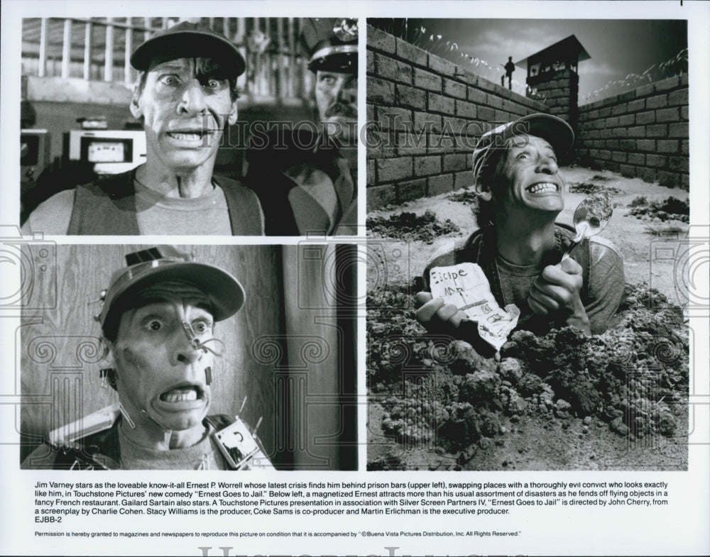 1990 Press Photo Actor Jim Varney Starring In Scenes From "Ernest Goes To Jail" - Historic Images